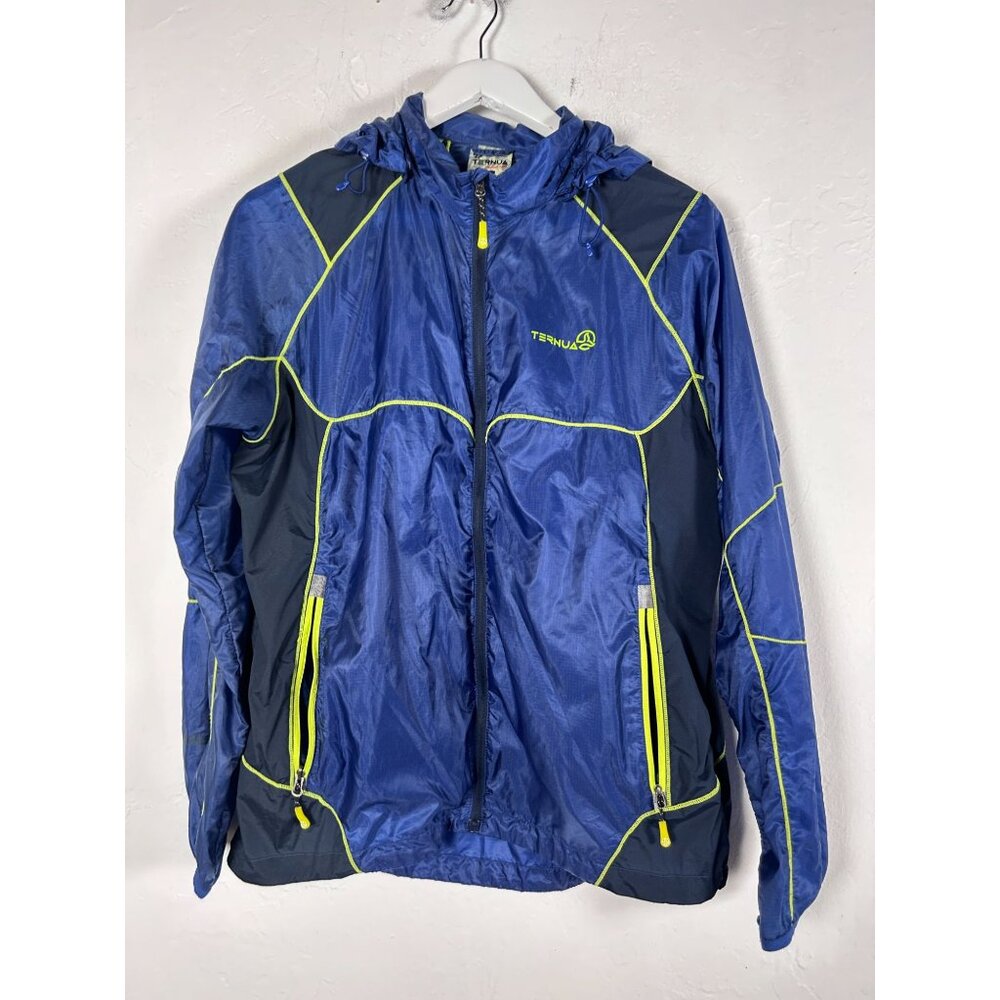 Ternua Mens Blue Hooded Lightweight Windbreaker Jacket Reflective Details Zip Up